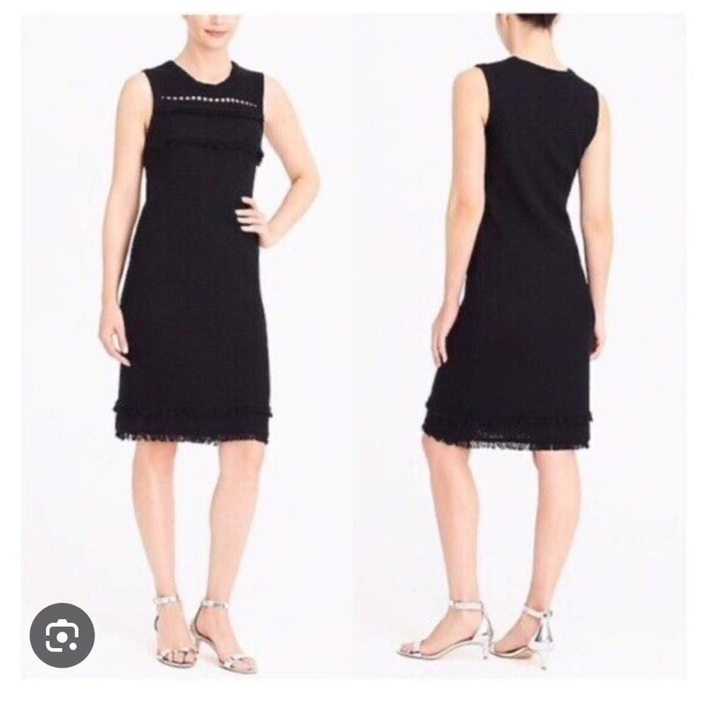 NWT J. Crew Black Fringe Sweater Dress XS